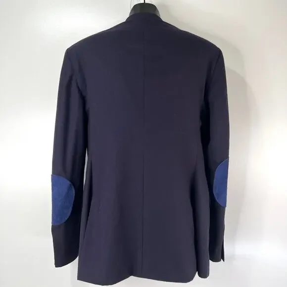 Polo Ralph Lauren Wool Navy Blazer With Leather Elbow Patches